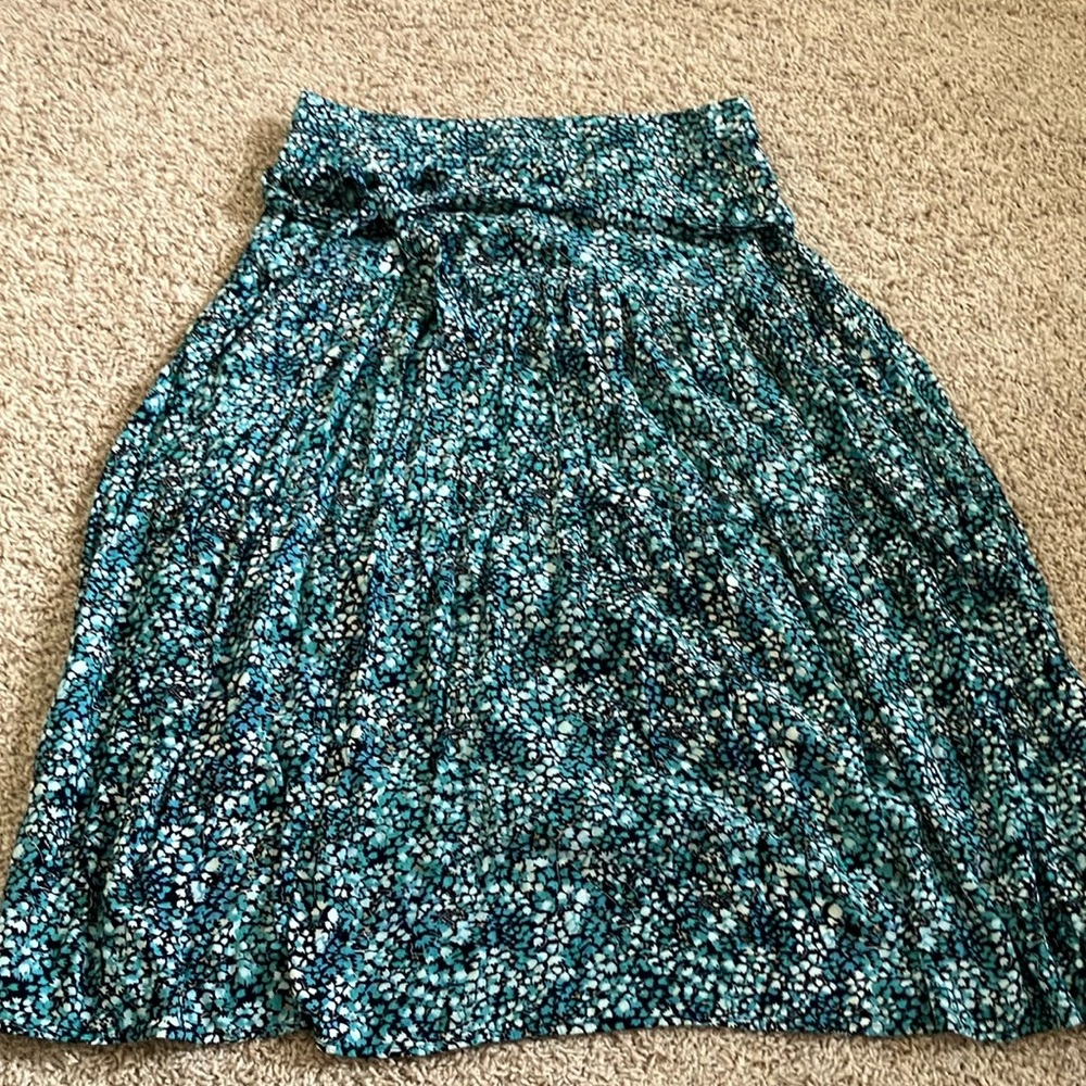 LOFT Teal and White Patterned A-Line Skirt